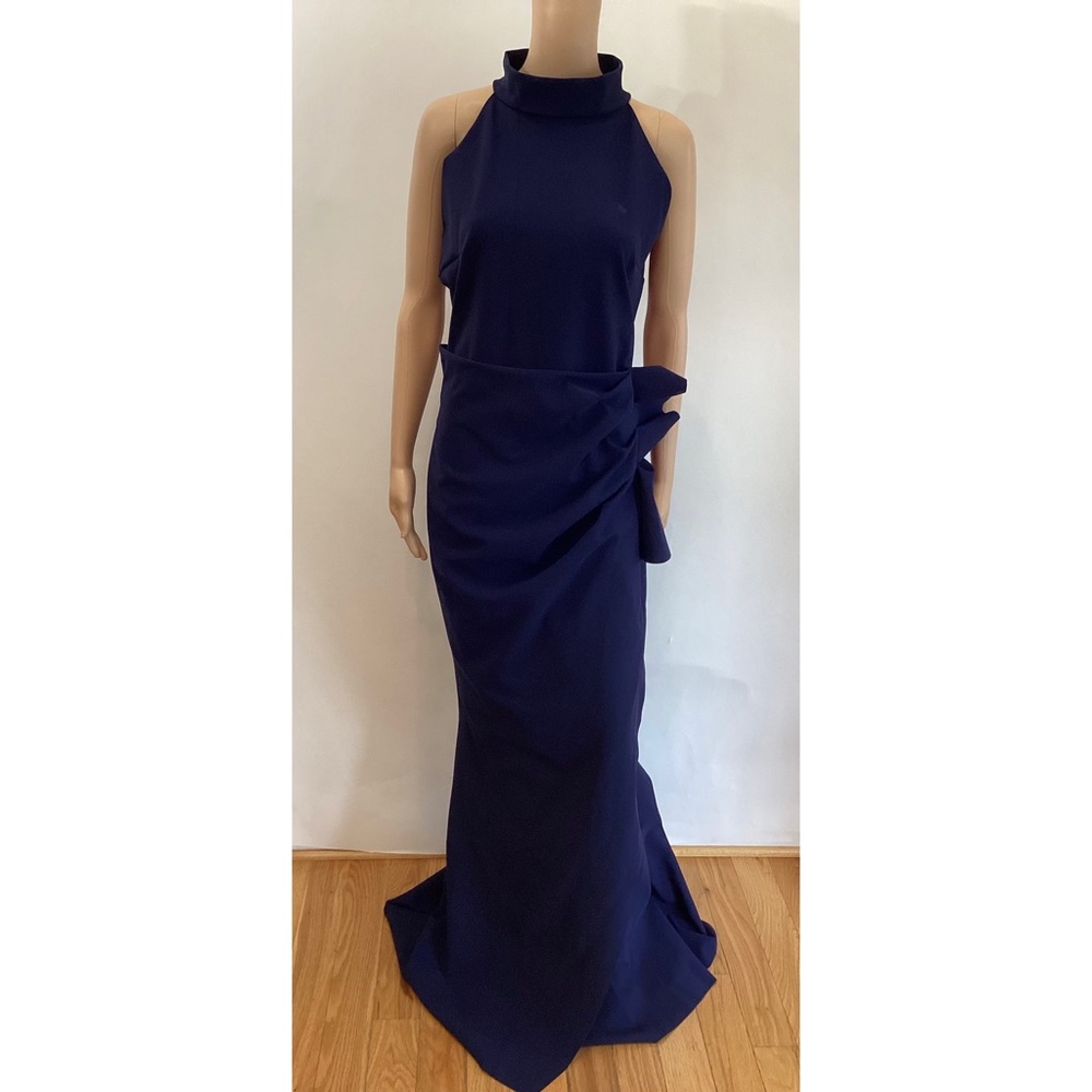CHIARA BONI GUDRUM RUFFLE NAVY BLUE GOWN